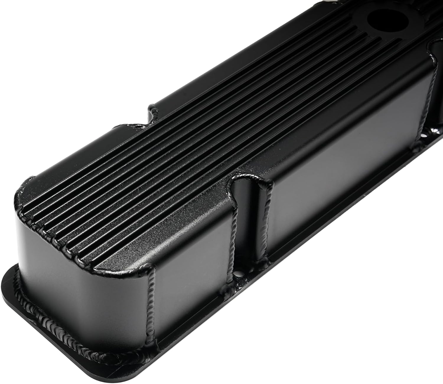 Small Block Chevy Fabricated Finned Aluminum Valve Cover V8 283 305 350 SBC (Black)