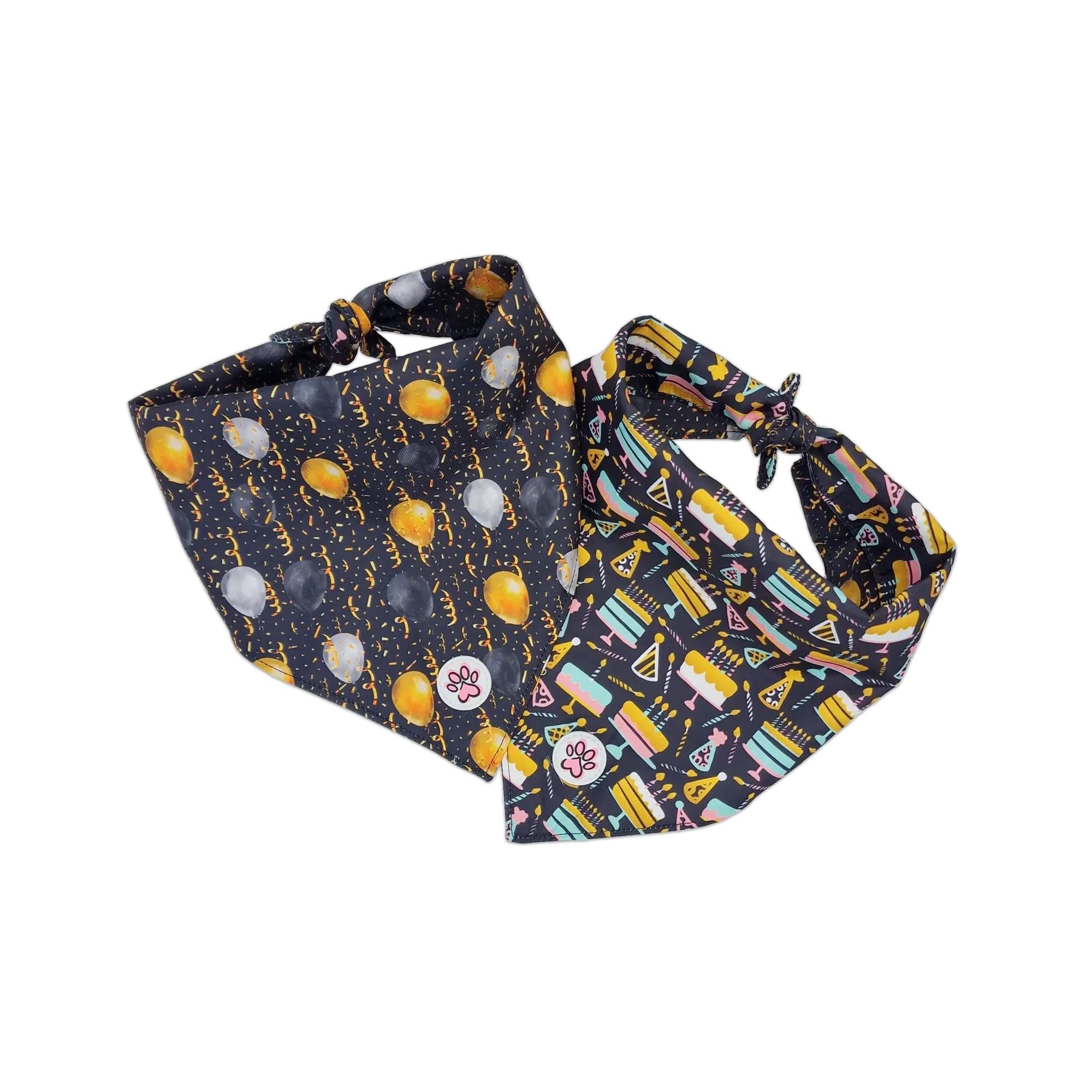 Bandana chien anniversaire noir et or, le cadeau idéal pour votre fête