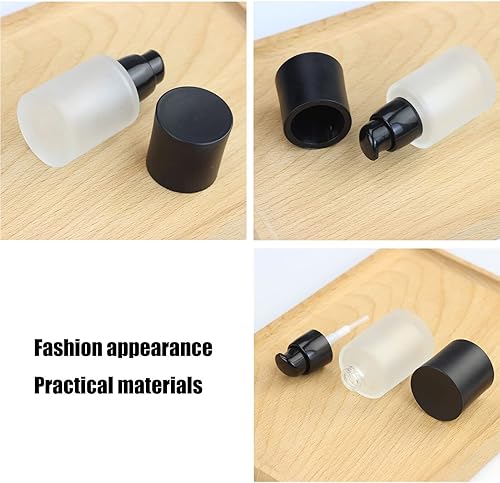 Miniatura 4 de Paquete de 2 botellas vacías de vidrio esmerilado transparente de lujo de 1.0 fl oz1 oz con tapas negras, contenedor de muestra de viaje recargable,