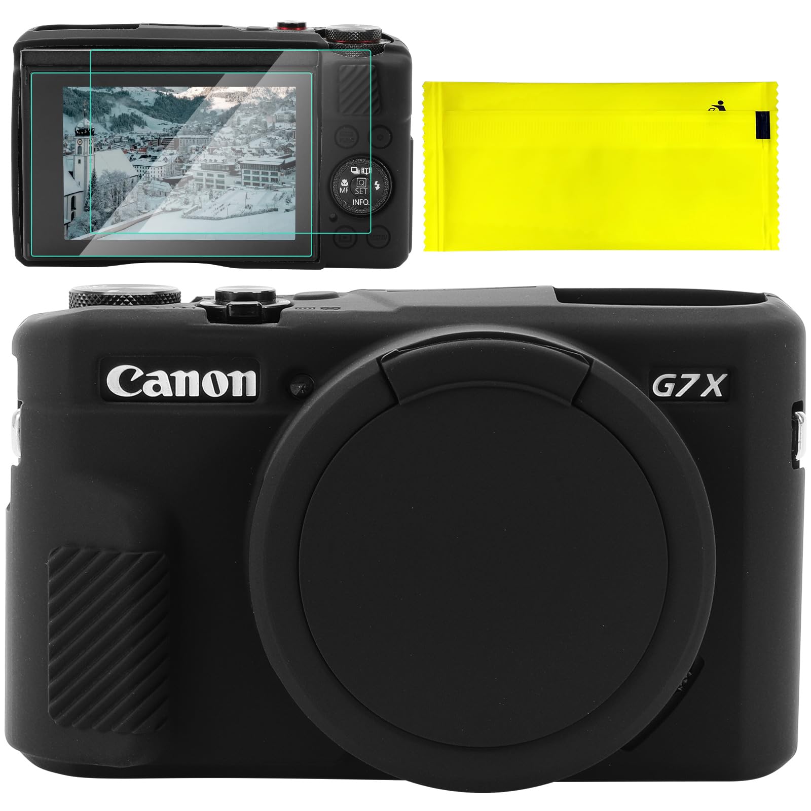 Silikonowe etui ochronne do Canon G7X Mark II/G7X2, akcesoria z 2 sztukami folii ochronnej na wyświetlacz, zdejmowana ochrona obiektywu do aparatu cyfrowego Canon G7X Mark II/G7X2