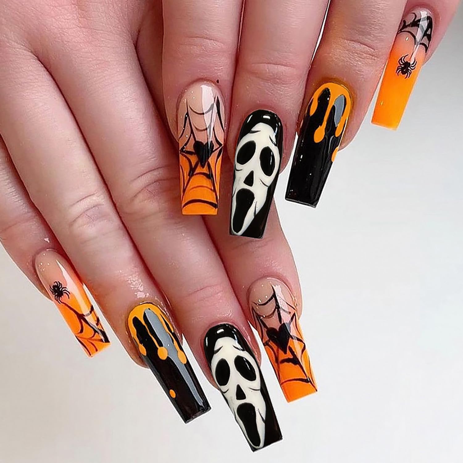 24Pcs Halloween Press on Nails Long Square Fake Nails