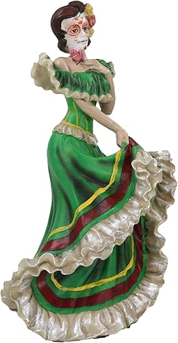 Miniatura 6 de Ebros Gift Dia De Los Muertos Calavera De Azúcar Vestido Verde Esqueleto Bailarín Ceremonial Figura Día de los Muertos Vivas Calacas Folclore