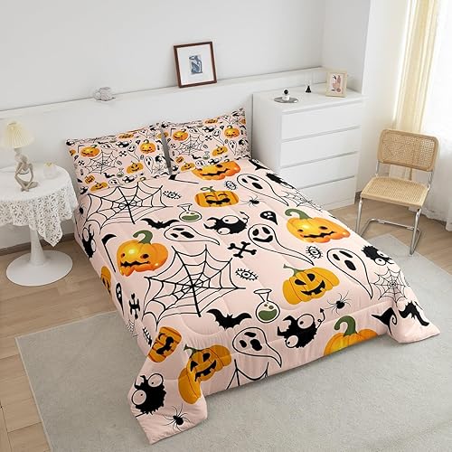 Miniatura 3 de Erosebridal Ropa de cama de Halloween, tamaño matrimonial, juego de edredón espeluznante de graffiti para niños, adolescentes y adultos, relleno de