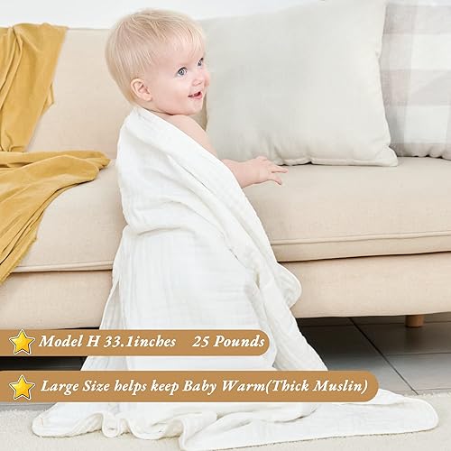 Miniatura 3 de HardNok Manta de muselina para bebé, 6 capas, de algodón puro, transpirable y ligera, súper suave, manta multiusos para niños y niñas en todas las