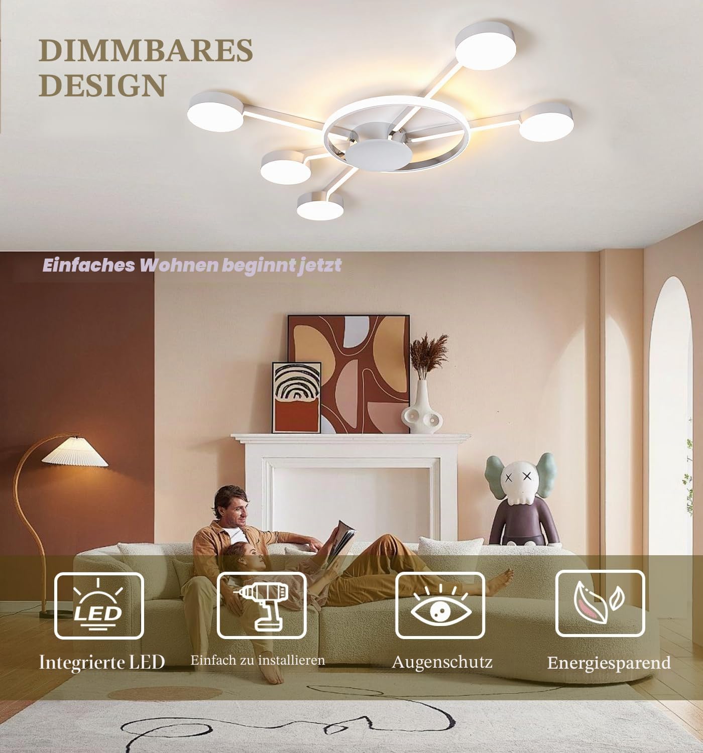 Moderne LED-Deckenleuchte Mode Runde Deckenleuchten Dimmbare Büro Deckenlampe Wohnzimmer Fernbedienung Deckenbeleuchtung für Schlafzimmer Arbeitszimmer Esszimmer (Schwarz L100 cm)