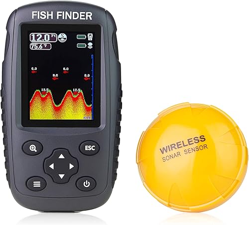 Buscador de peces recargable portátil Sensor de sonar inalámbrico Fishfinder Localizador de profundidad con tamaño de pescado, temperatura del agua,