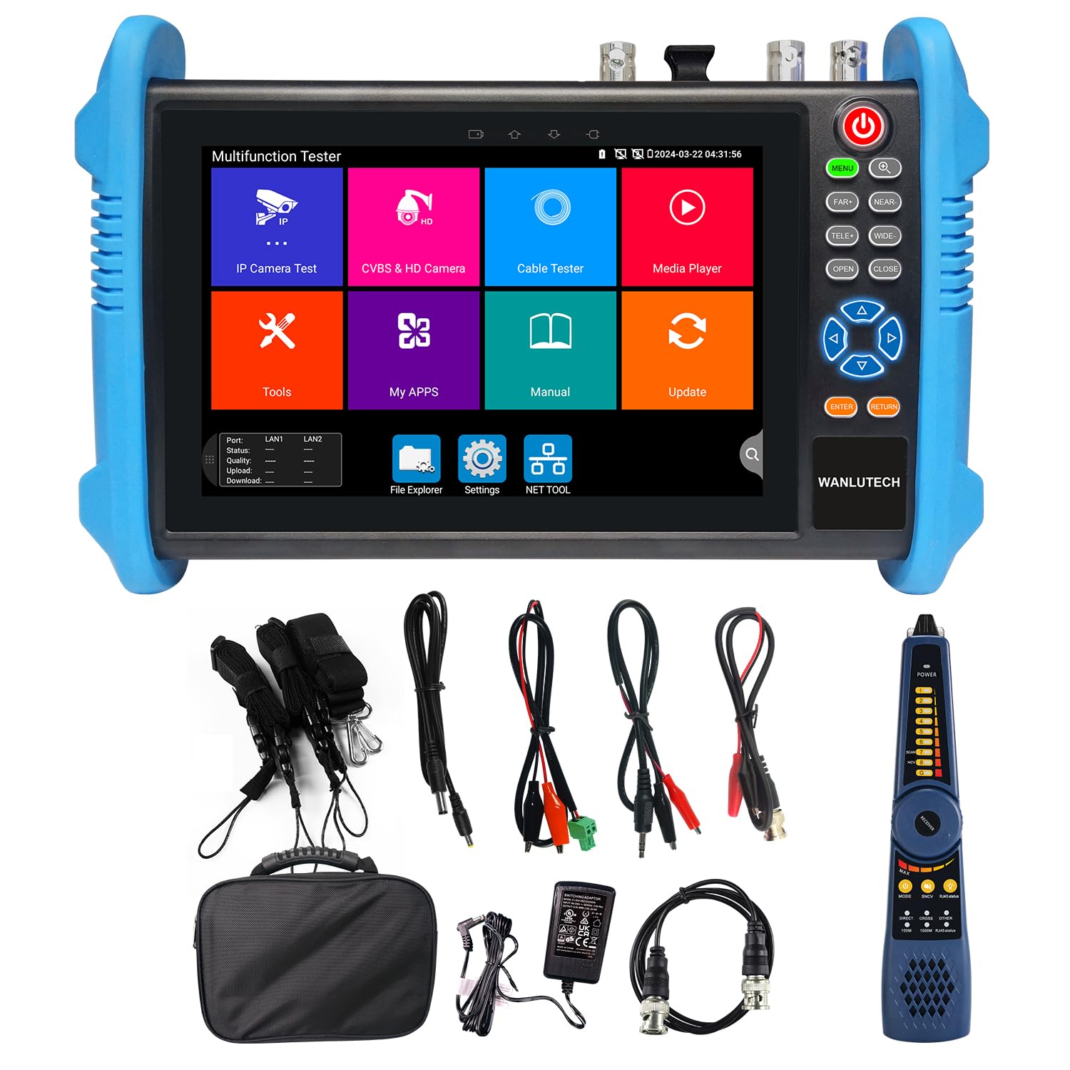 Tester per telecamera IP 8K, tester CCTV da 7 pollici Touchscreen 8MP TVI CVI AHD SDI CVBS tester per cavi RJ45 PoE strumenti di rete RS485 WiFi HDMI I/O VGA in (IPC-9800CADHS Pro)