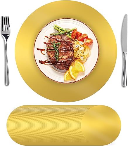 SHACOS 100 manteles individuales desechables redondos de 13 pulgadas de color dorado mate, manteles individuales decorativos para mesa de comedor,