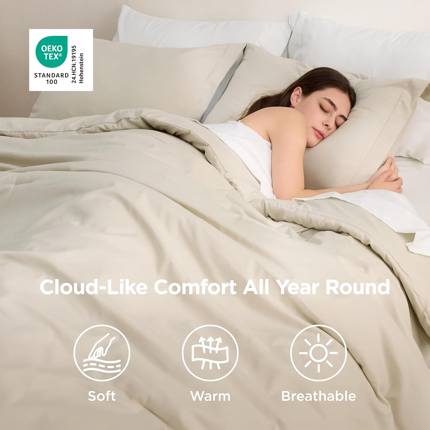 Bedsure Oversized Queen Comforter Set - 7 Pieces Beige Oversized Queen Bedding Set for All Seasons, Boho Contrasting Design Bed in a Bag with Comforter, Sheets, Pillowcases & Shams - Image 4