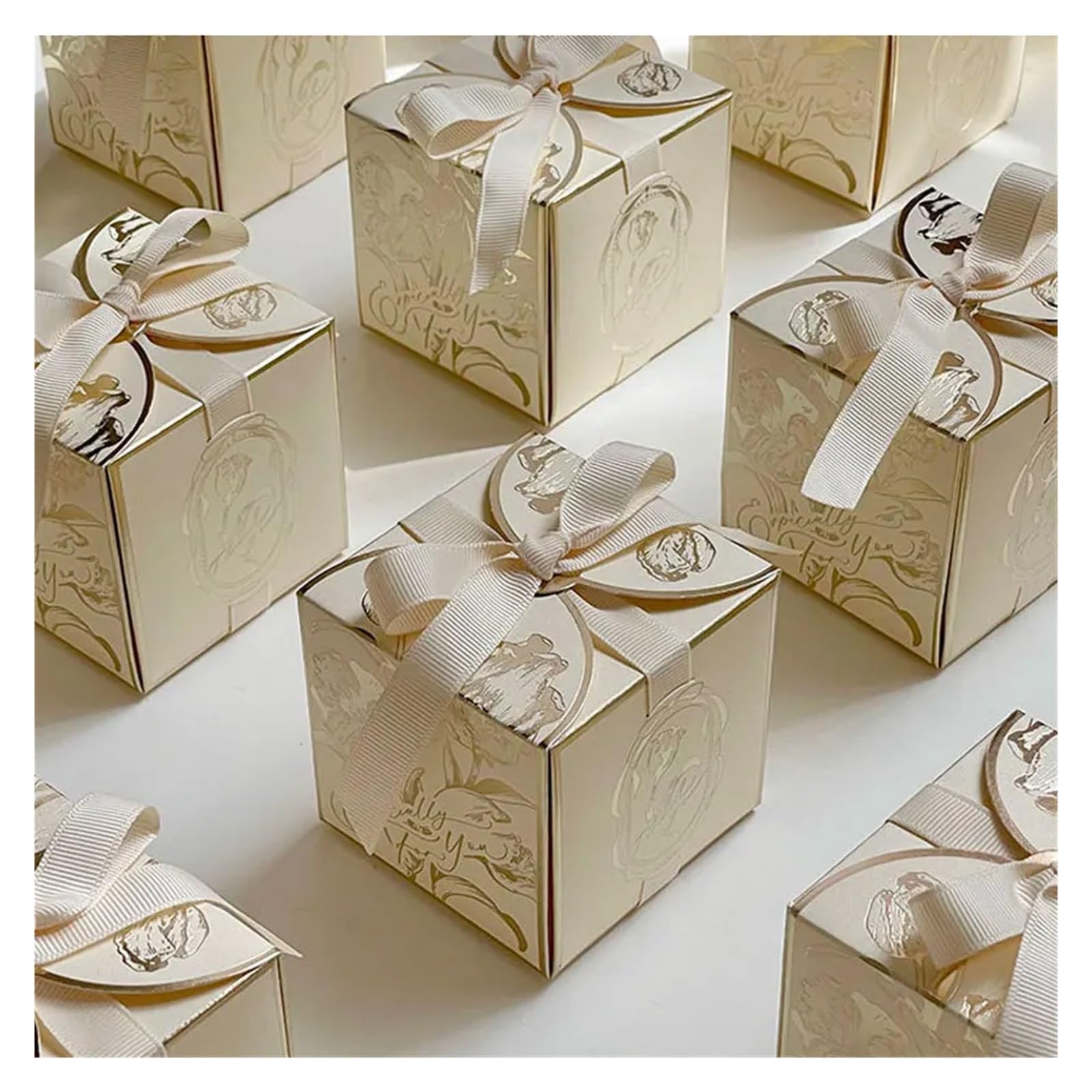 Cajas De Boda Para Caramelos Caja de dulces de boda de lujo, color champán, 10 unidades, color dorado, ideal for bodas.(Champagne,100pcs)