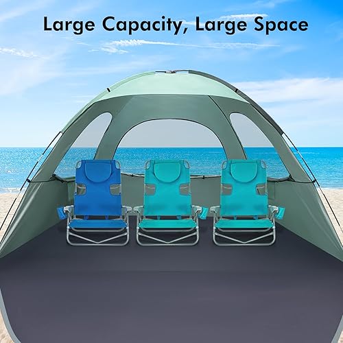 Miniatura 4 de WhiteFang - Tienda de campaña portátil con protección ultravioleta para la playa, refugio del sol para 3 personas con piso extensible, 3 ventanas de