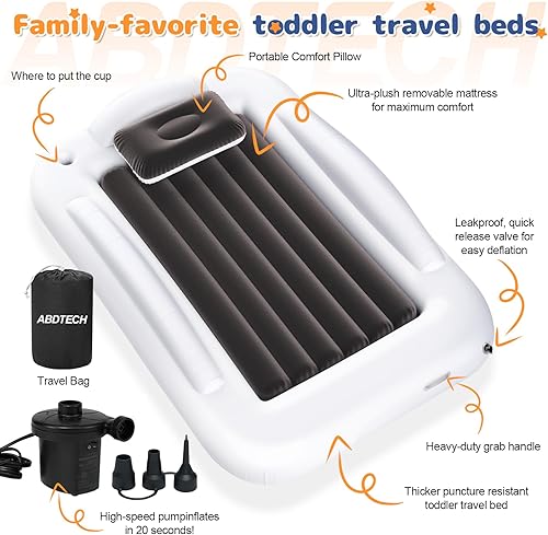 Miniatura 7 de Cama inflable de viaje para niños pequeños  Cama de viaje portátil para niños pequeños con lados de seguridad, juego completo de colchón de aire