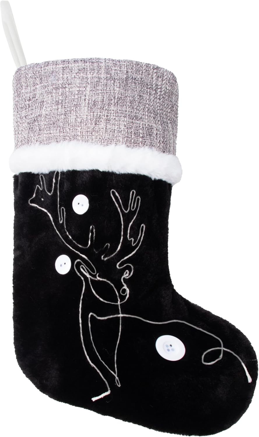 BHD BEAUTY White and Black Embroidery Christmas Stockings Set 5 Xmas Stockings Decoration with Pattern 20" Large Fireplace Hanging Stockings for Family Holiday Christmas Party