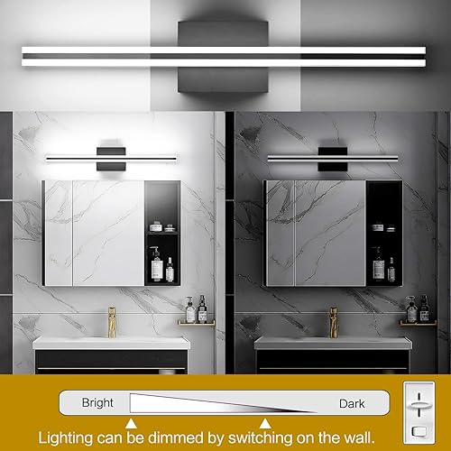 Miniatura 2 de SOLFART Lámpara de tocador de baño de 24 pulgadas, regulable, color negro, lámpara de espejo moderna para maquillaje y afeitado