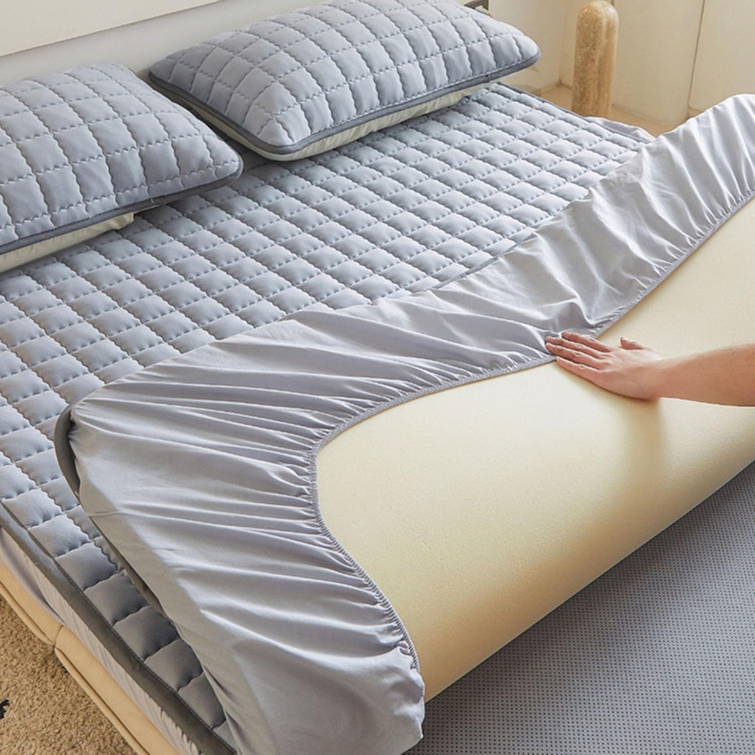 Set coprimaterasso con Angoli Profondi 100x200-200x220 cm con federe trapuntate, Impermeabili e antimacchia (Giallo, 180x200 cm)