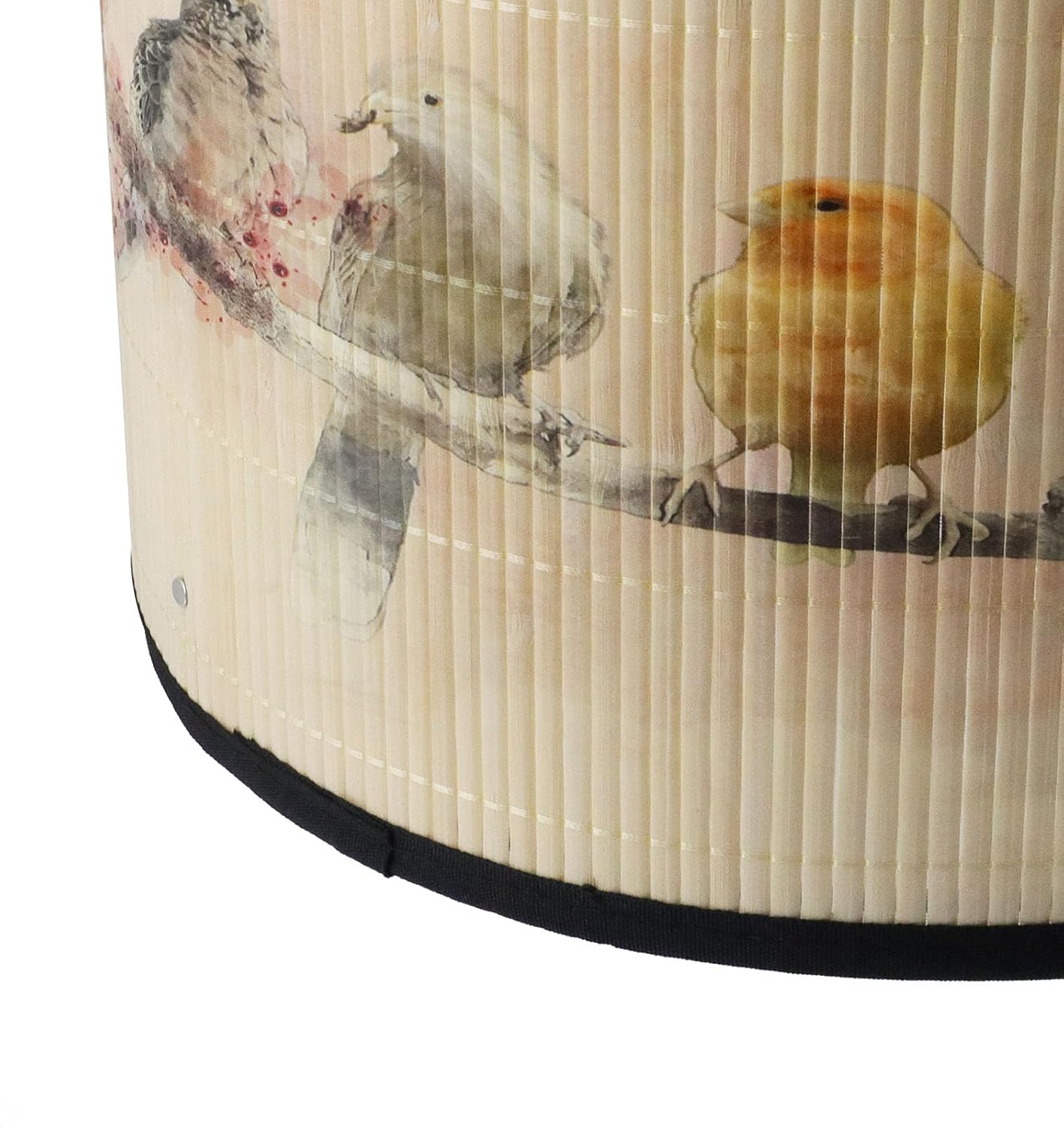 Crapyt E27 Round Removable Lamp Shades, 11.8" × 11.8" × 7.87" Wood Lampshade with Plant and Bird Print, Ink-wash Painting Pattern for Table/Floor/Ceiling/Wall Lamp，Pattern 2