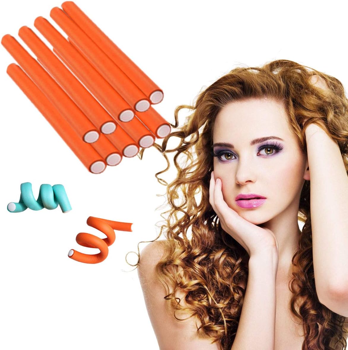 10pcs Magic Hair Curler Roller Set Curly Flex Rods soft rubber roller curler Length 9.5" (Diameter 1.2cm, Orange)