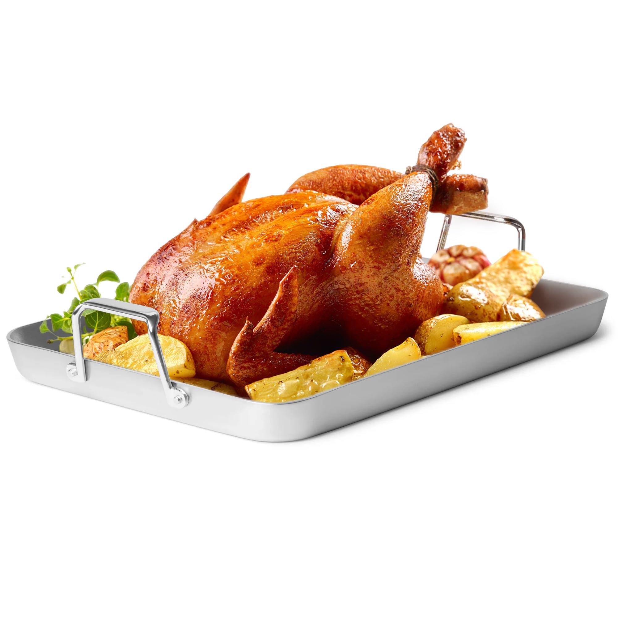 Misen Stainless Steel Roasting Pan with Handles - Versatile 5-Ply Design, Easy Grip Handles, Multi-Functional Cooking, Ideal for Baking, Searing, & Roasting, Superior Heat Conduction, Premium - 18