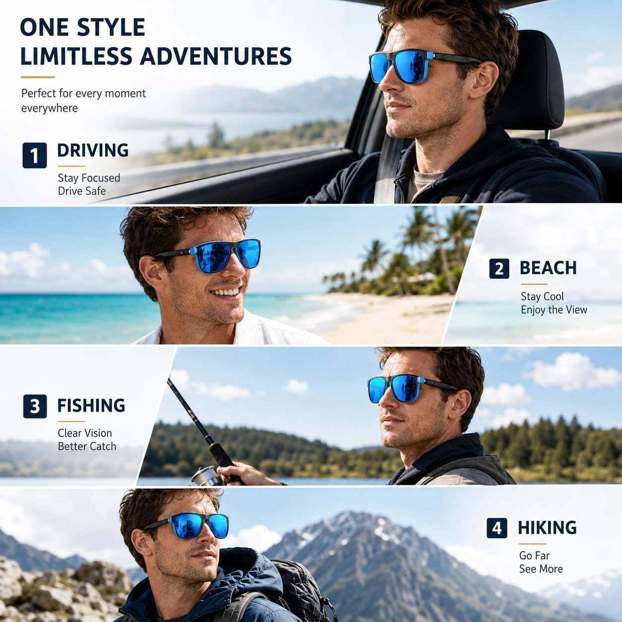 Smart BT Glasses Men, Open-Ear Audio, 7H Playtime, Mic & Speakers
