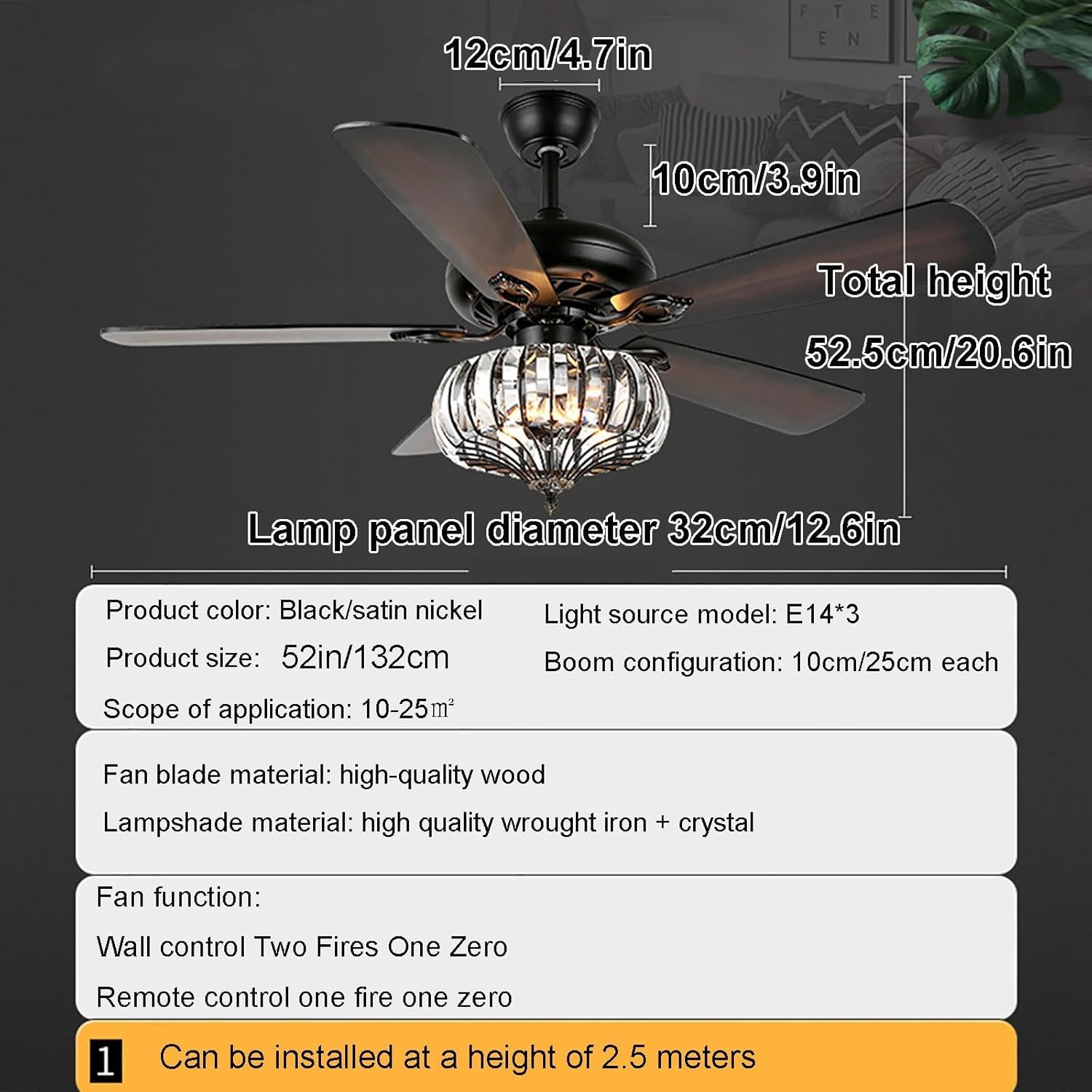 Wentylator sufitowy ze światłem i pilotem, 5 ostrza Smart, wentylator sufitowy ze światłem LED, 6 prędkości wiatru, timer 8 godzin, 132 cm/52 cale