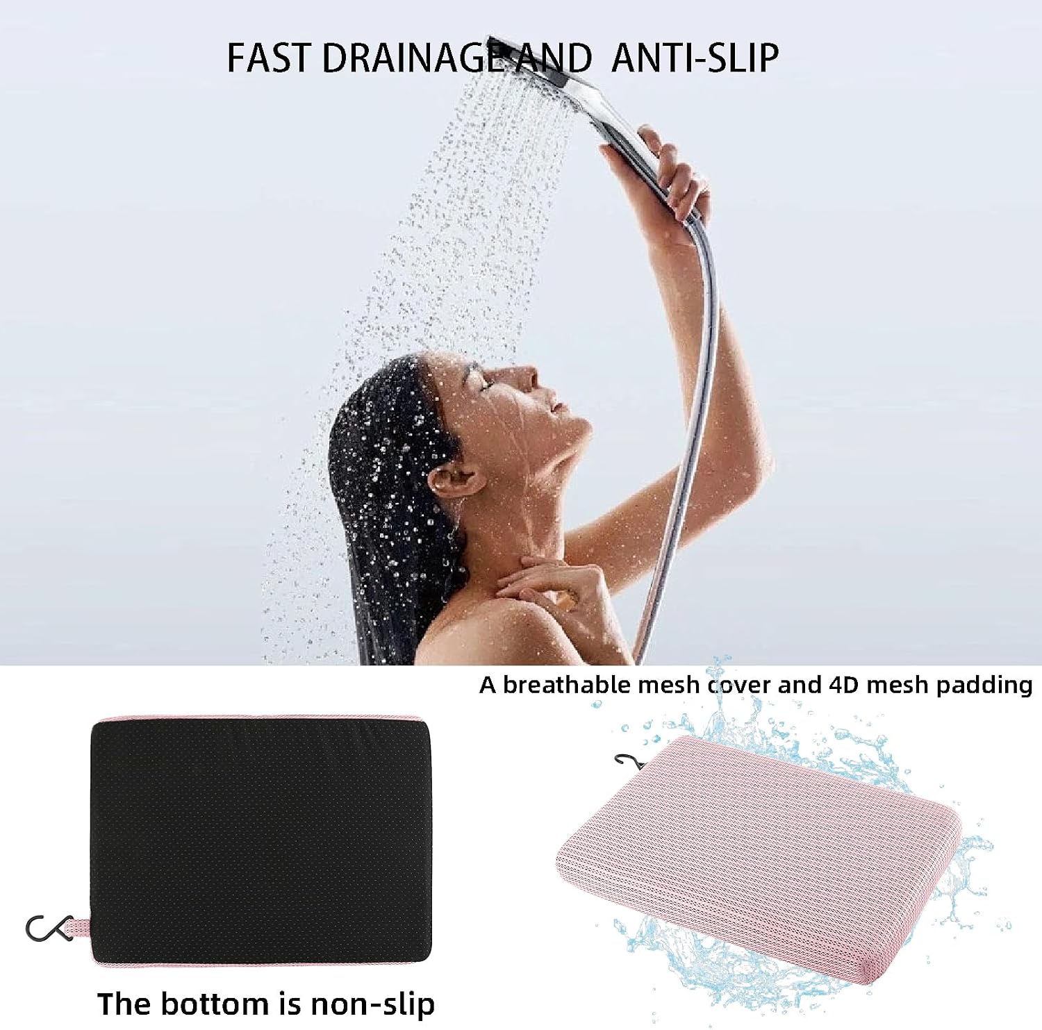 Shower Seat Cushion, Bath Chair Cushion, Bathtub Cushion for Soaking Tub, Non Slip Pad, Shower Safety Mat, Sauna Seat Cushion (Pink)