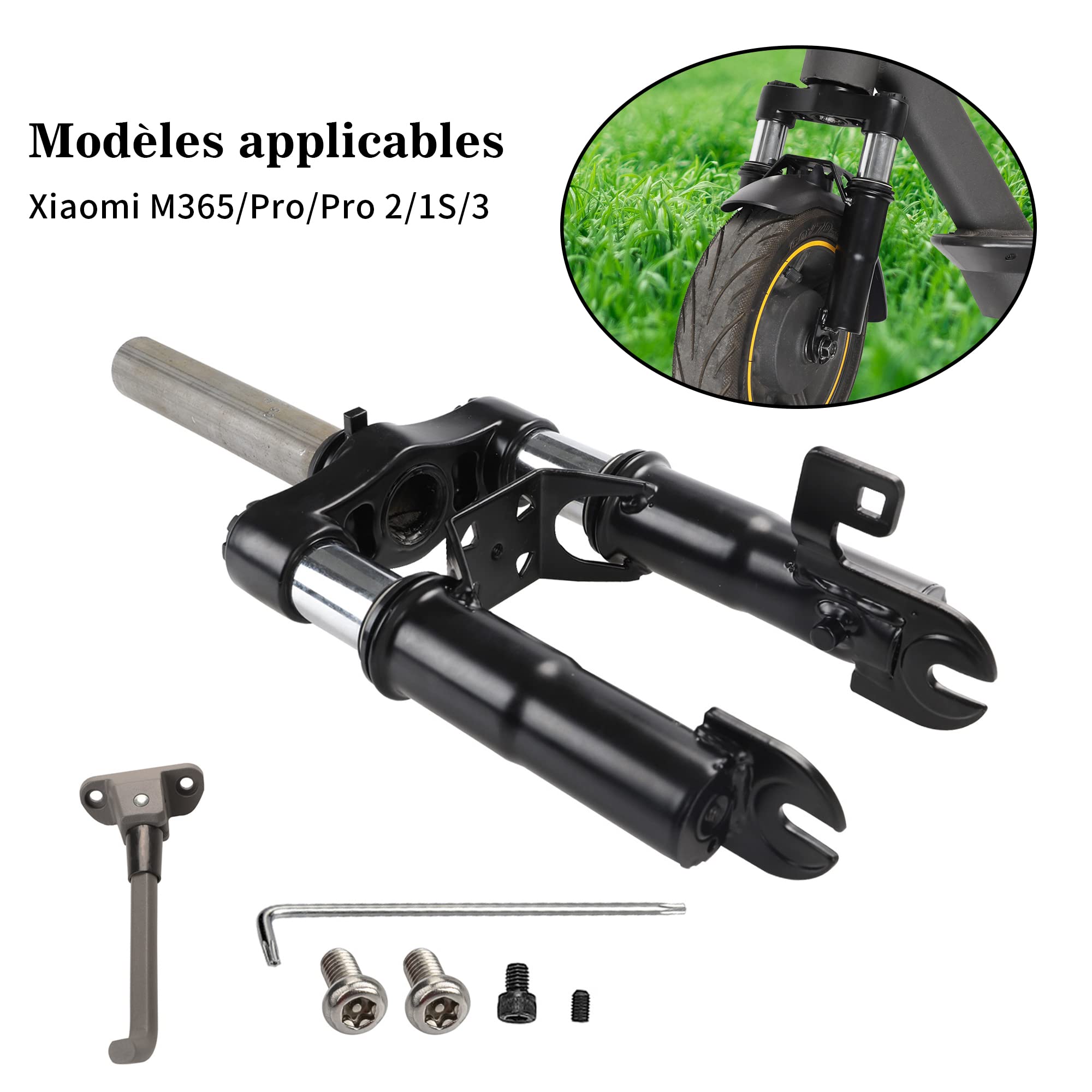 TMOM Avant de Suspension Amortisseur pour Xiaomi M365/Pro/Pro 2/1S Scooter Électrique Kit de Fourche Avant Suspension+Garde-Boue Avant+Support de Pied Accessoire de Scooter