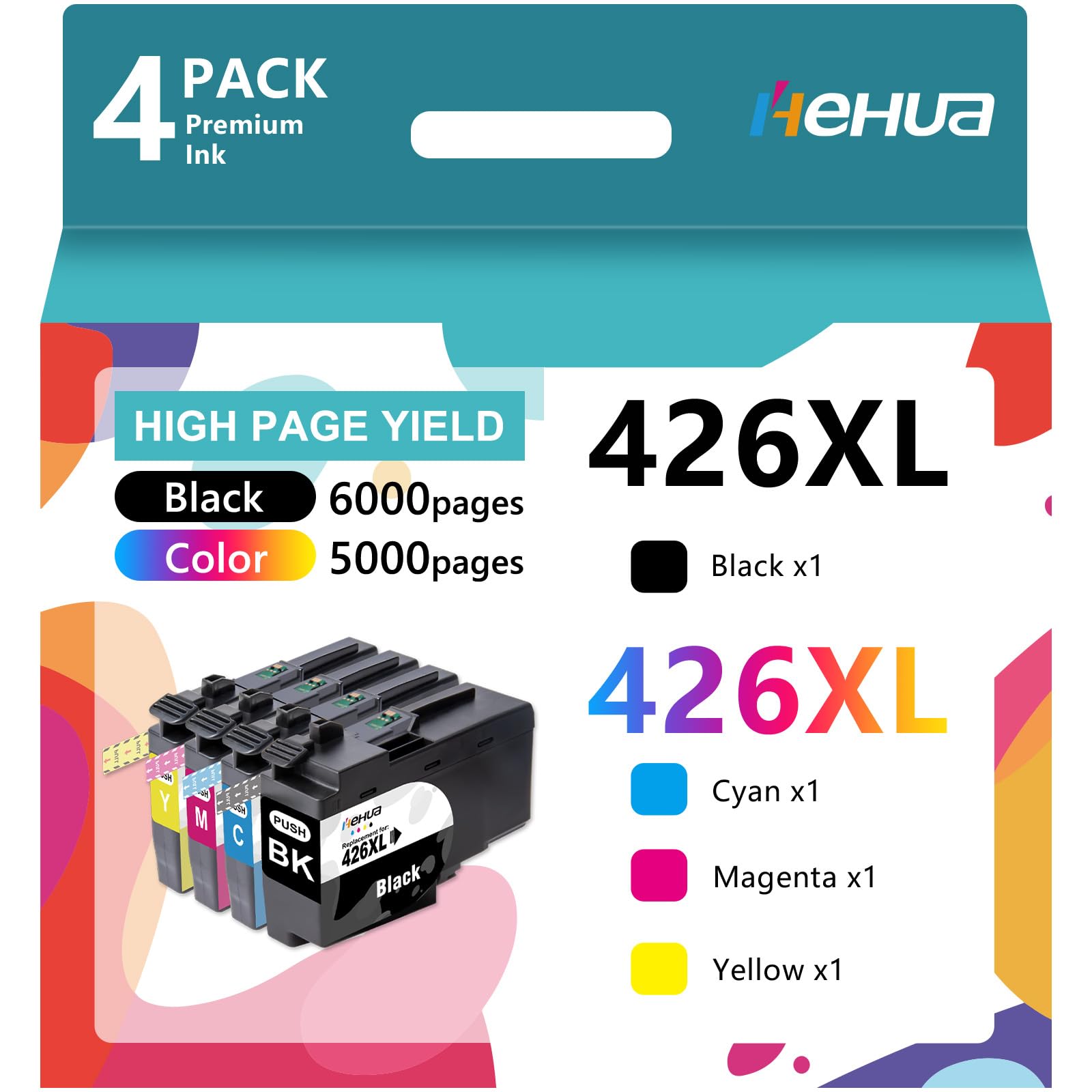 Uiprint LC426XL Inktpatronen voor Brother LC426 LC426XL cartridges, compatibel met Brother MFC-J4340DW, MFC-J4335DW, MFC-J4535DW, MFC-J4540DW (4 -pack, zwart/cyaan/magenta/geel