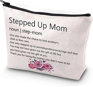 JYTAPP Stepped Up Mom Canvas Makeup Bag Bonus Mom Gifts Step Mom Mothers Day Gift Stepped Up Mom from Step Daughter Zipper Bag for Stepmother New Mother in Law Gift
