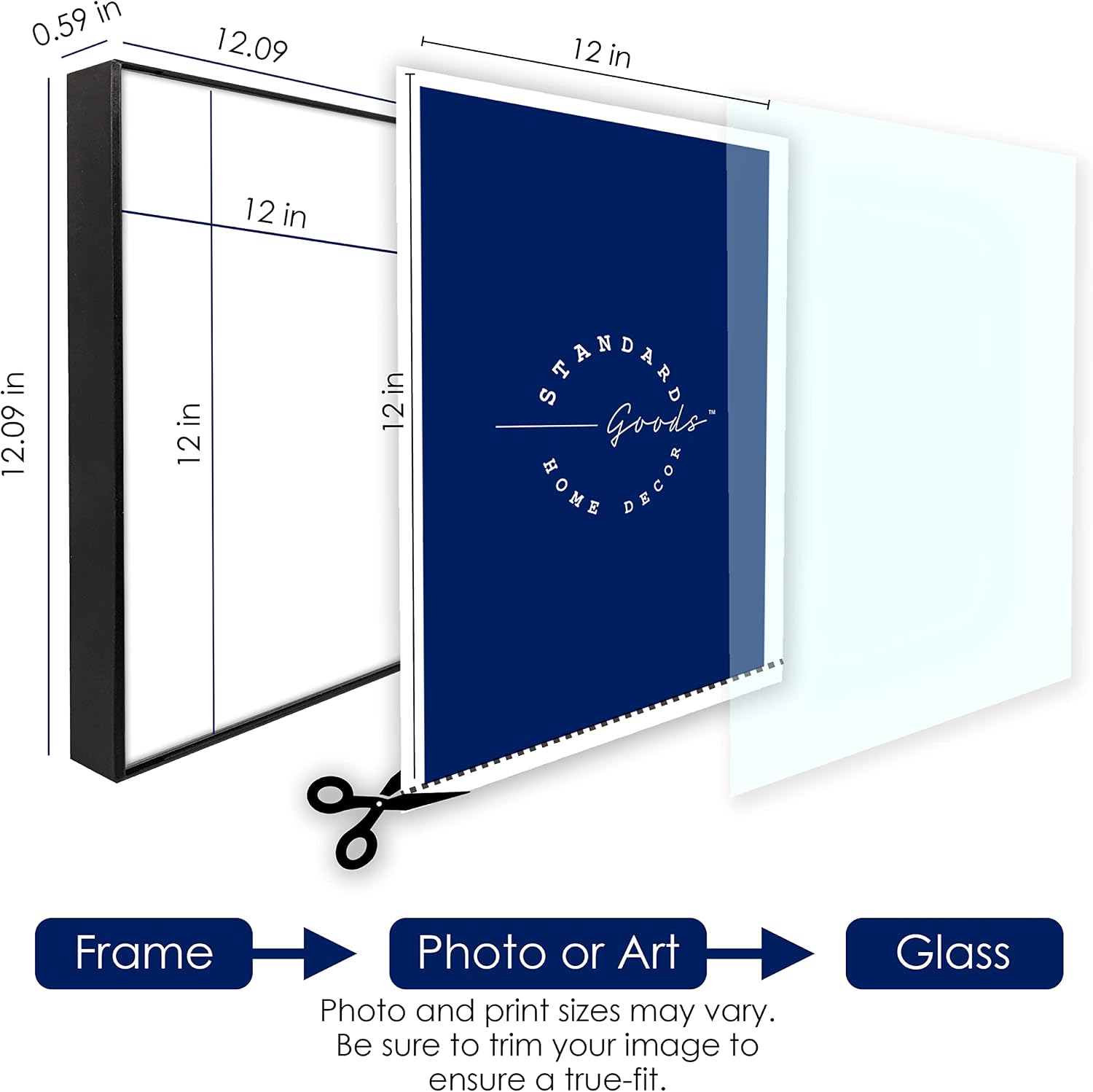 Standard Goods Home Décor 12x12 inch front loading picture frame, 6-pack of Black for wall, horizontal or vertical display