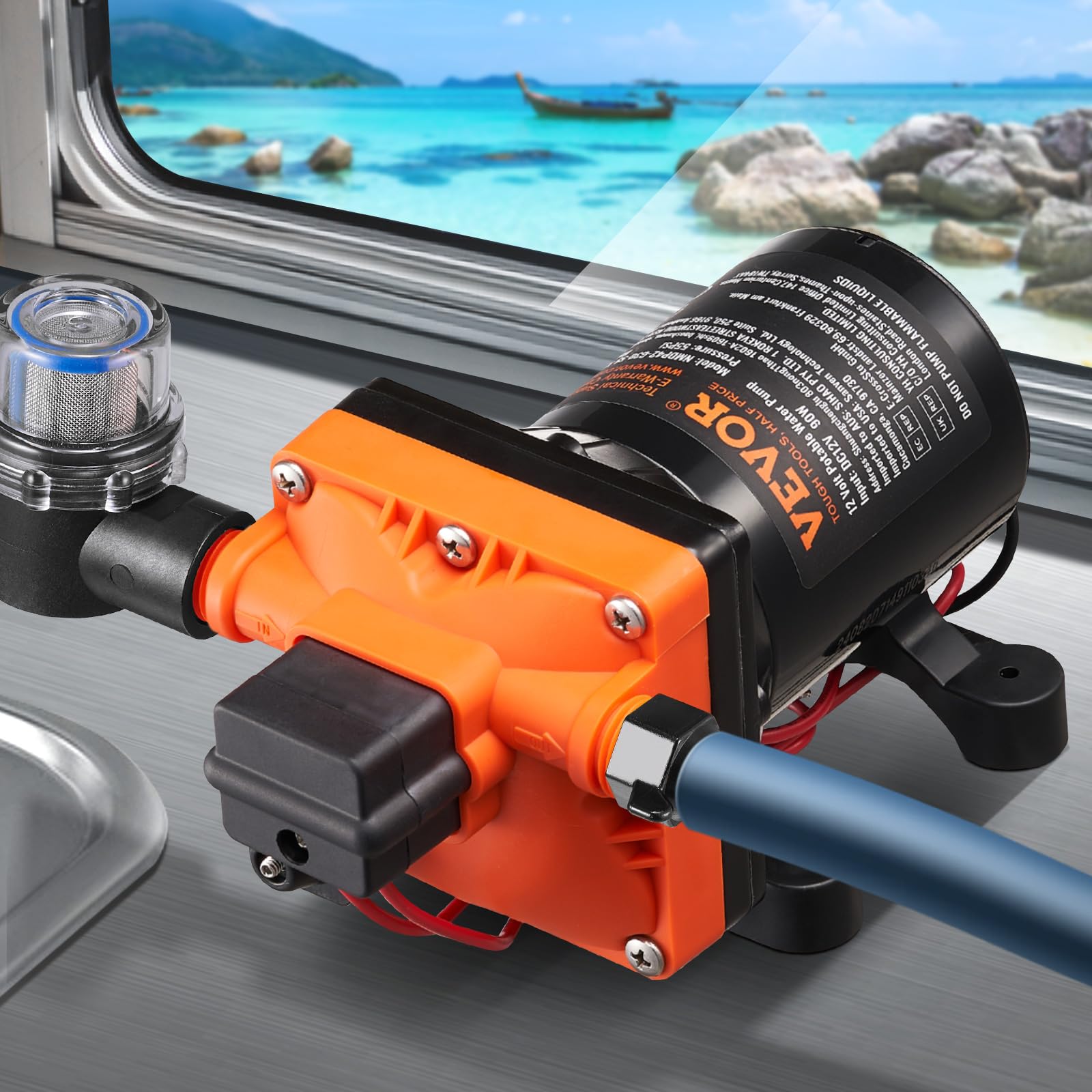 VEVOR Bomba de Diafragma 12 V 11,36 L/min 4 Cámaras 40-100 PSI 55 PSI Puerto MNPT 12,7mm