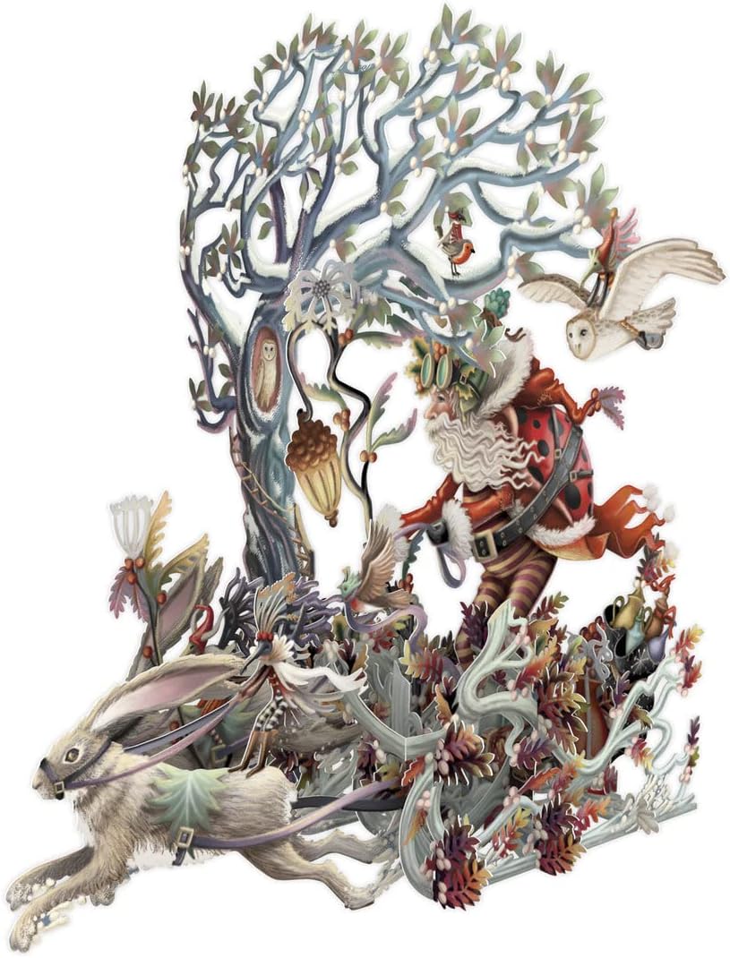 Paper D'ArtPop-Up Christmas Card (3D - Hare Racing) X3DO32, 155mm x 155m