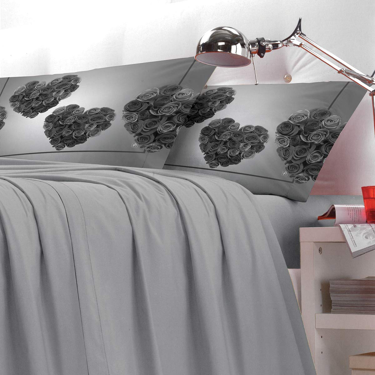 Federe, Federe Cuscini in Stampa Digitale, Cuori Black & White, MS1341-09 2X Federe 52x82 cm, Black & White Hearts