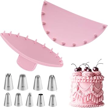 11 Pcs Cake Arch Guide Decorating Tool Set | 2 Pink Arch Guides & 9 Large Stainless Piping Tips Included, Cake Ruffle Marker, Fits 6"-10" Cakes