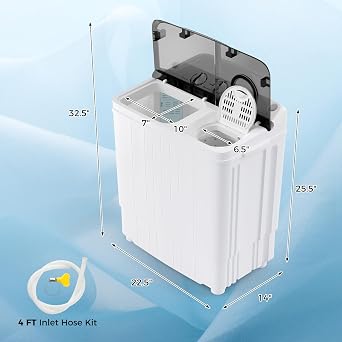 Giantex Portable Washing Machine, 17.6lbs Compact Washer Spinner Combo with Pump Drain, Twin Tub 11lbs Wash & 6.6lbs Spin, Lavadoras Portatiles for Apartment RV Dorm College (White & Black)