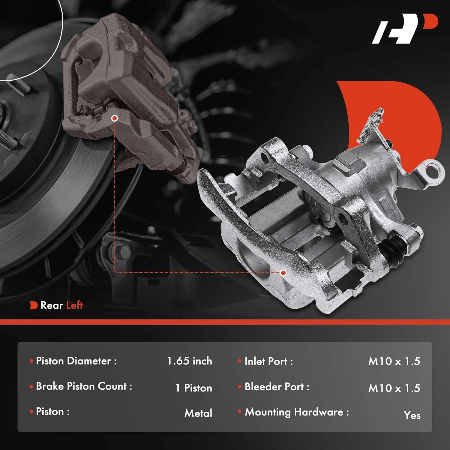 A-Premium Disc Brake Caliper Assembly with Bracket Compatible with Select Jaguar Models - Vanden Plas, XJ8, 2004-2005, V8 4.2L - Rear Left Driver Side