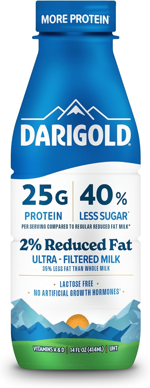 Darigold FIT High Protein Milk 2 Percent - Ultra-Filtered, Low Fat, Lactose Free - 25g Protein, 40% Less Sugar - 14oz Bottles, 12 Pack (White Milk)