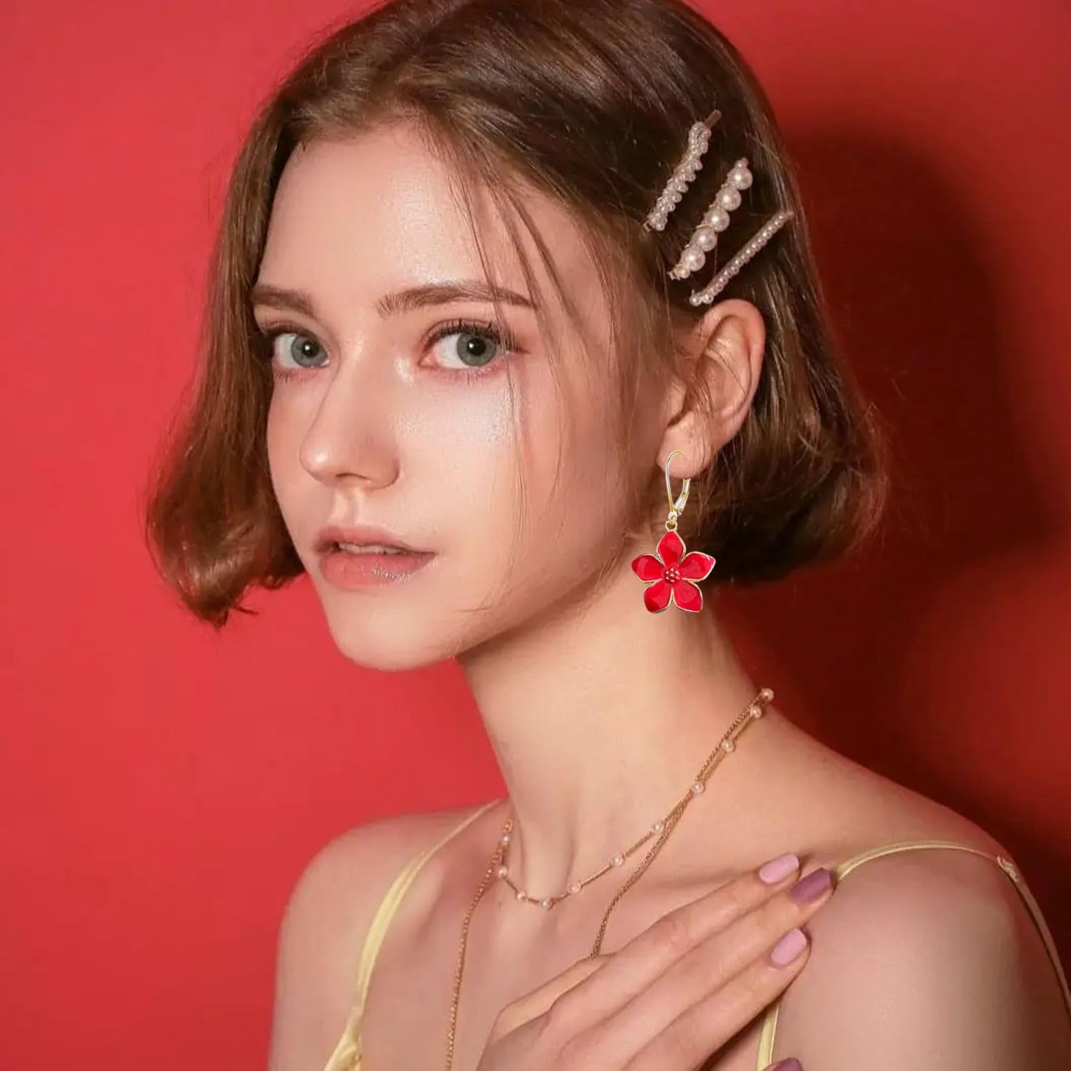 Blossom Petal Enamel Flower Hoop Earrings Elegant Floral Design Lightweight Dangle Drop Earrings for Women Jewelry - Image 2