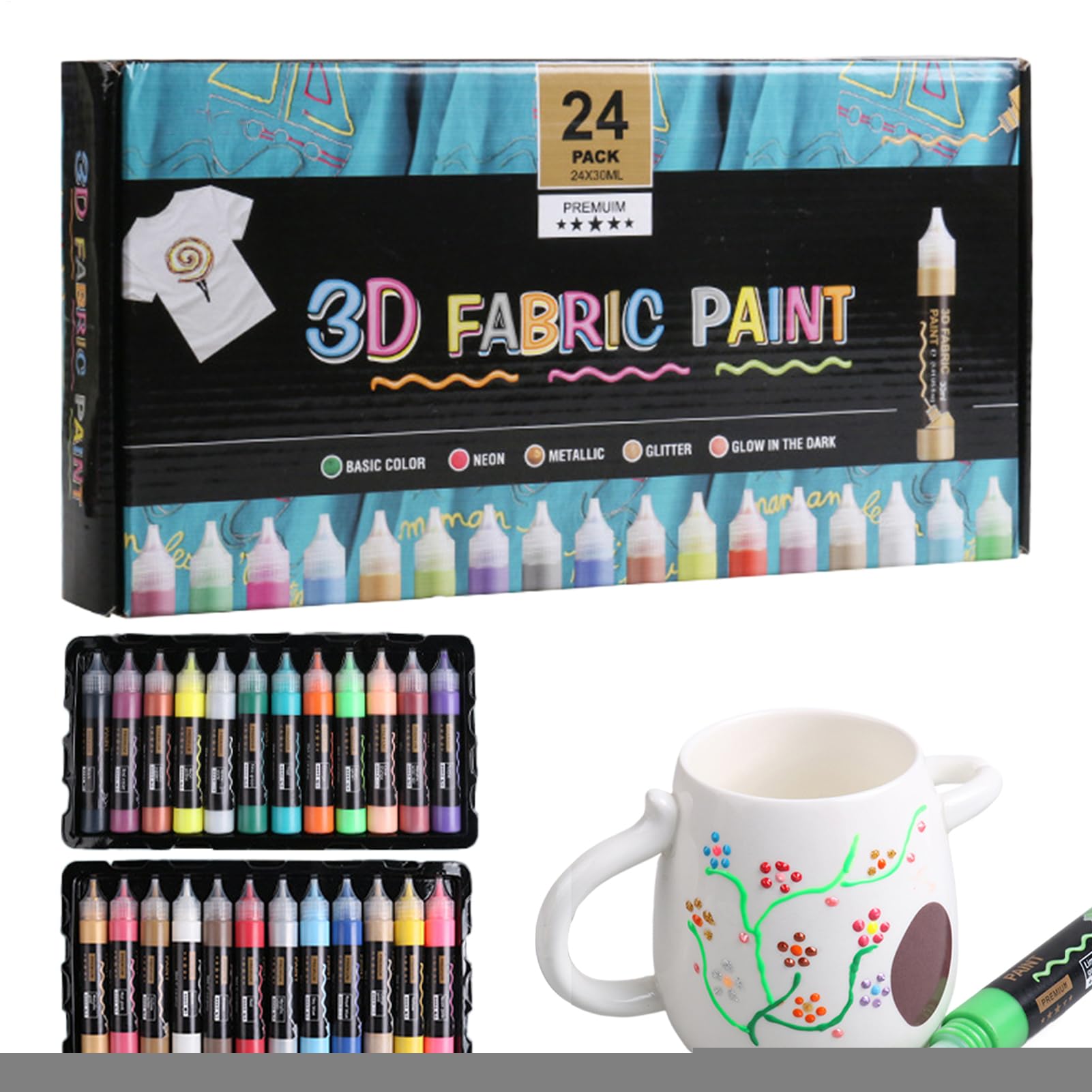Textilfarbe 24 Farben Set Zur Textildekoration Und Gestaltung