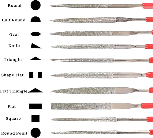 Miniatura 2 de KALIONE Juego de 10 limas de aguja de diamante, archivos de modelo, mini archivo de metal, juego de limas de metal, herramientas manuales en