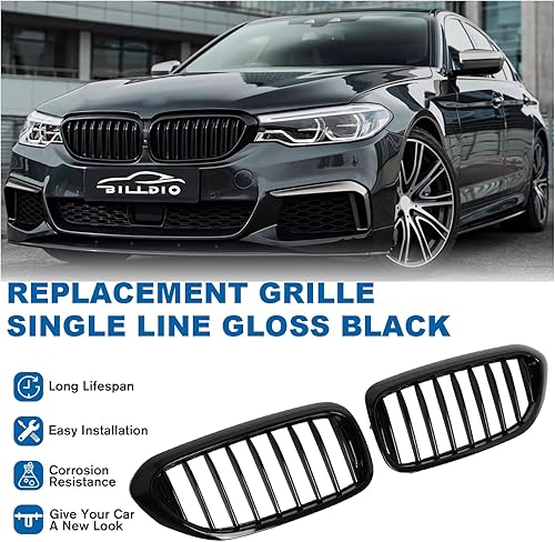 Miniatura 92 de Rejilla frontal F10 para riñón con doble listón, color negro brillante, compatible con BMW Serie 5 2010-2017, F10, F11, F18, Sedan 520i, 528i, 535d