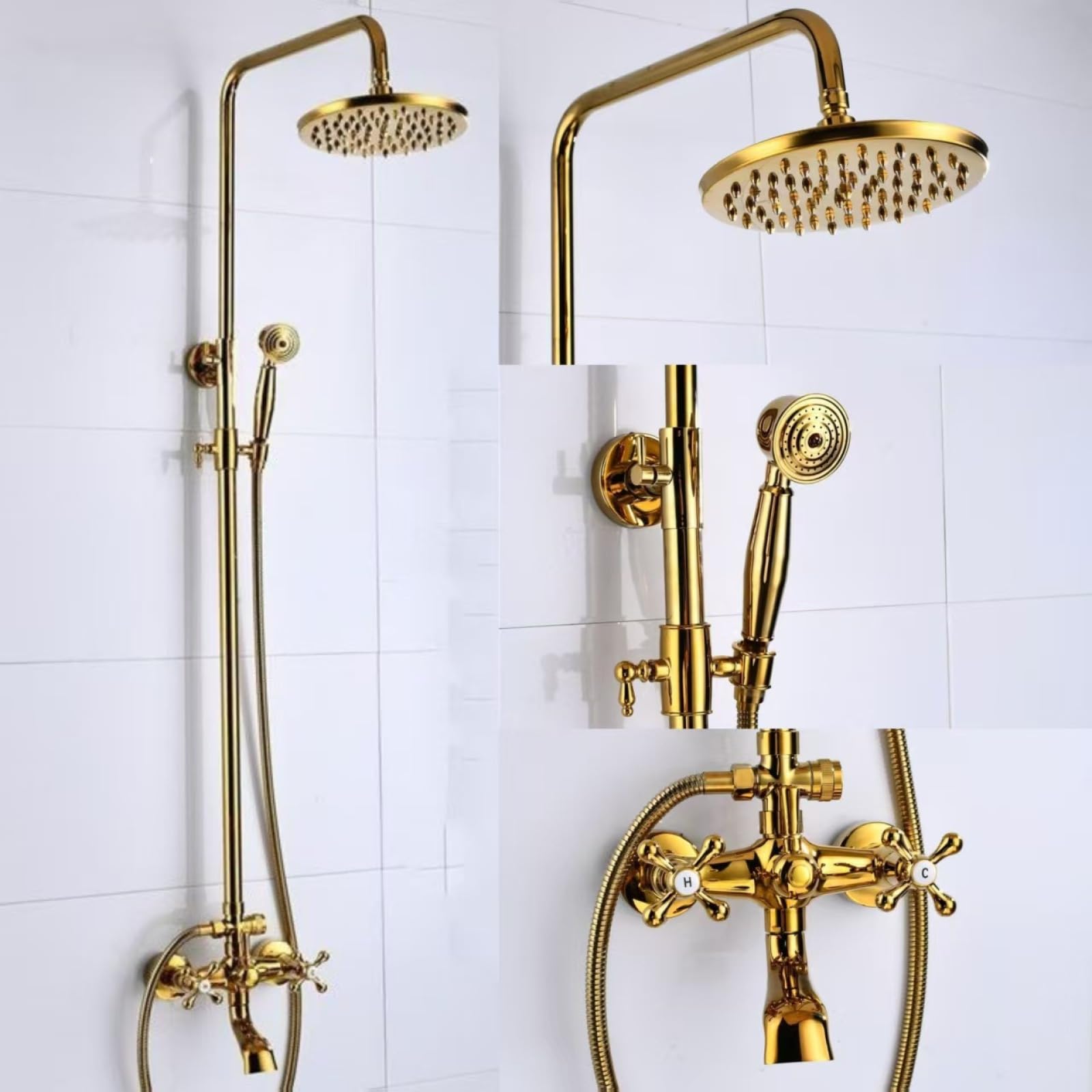 Fanjubei Golden Seven Channels Bathroom Shower Set, Hot And Cold Water Faucet, Golden Seven-Way Showerhead