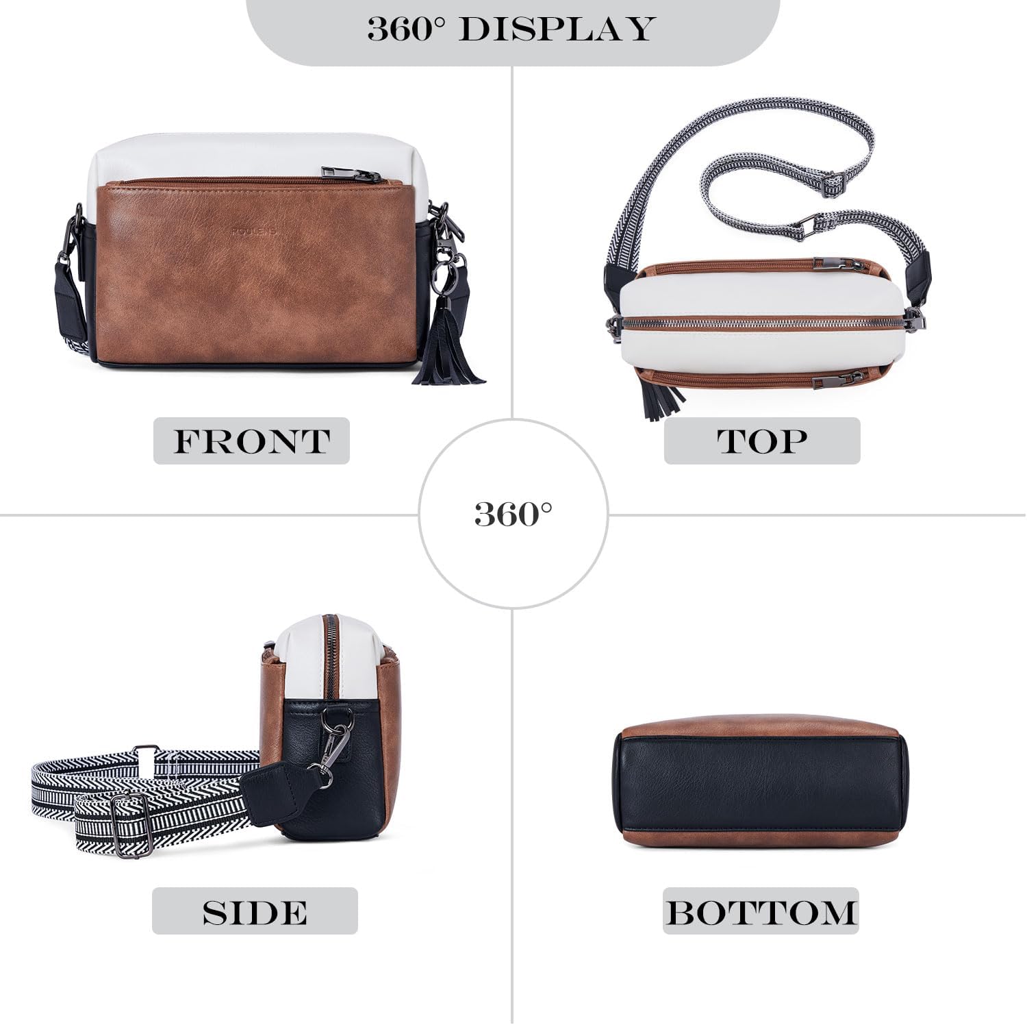 Roulens Triple Zip Small Crossbody Bag for women,Wide Strap Cell Phone Purse Shoulder Handbag Wallet with Credit Card Slots | Triple Zip, Small, Wide Strap - Image 4