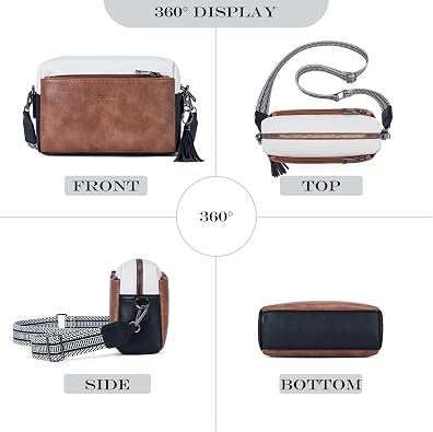Roulens Triple Zip Small Crossbody Bag for women,Wide Strap Cell Phone Purse Shoulder Handbag Wallet with Credit Card Slots