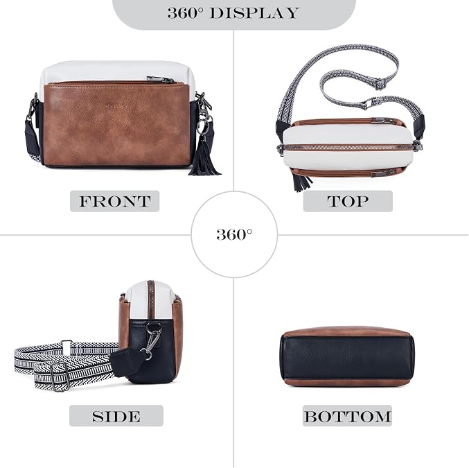 Roulens Triple Zip Small Crossbody Bag for women,Wide Strap Cell Phone Purse Shoulder Handbag Wallet with Credit Card Slots