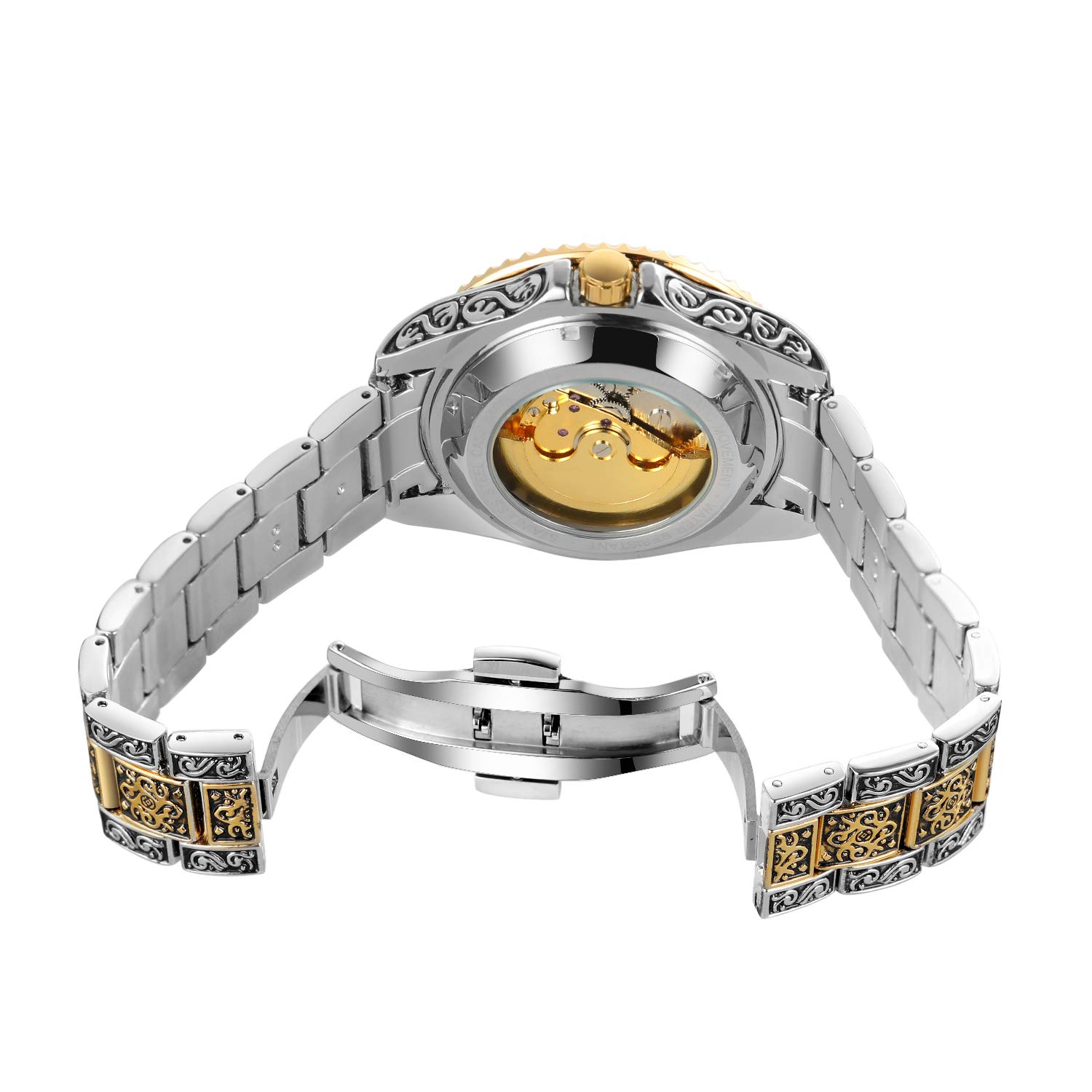 FORSINING Relojes mecánicos para hombres Regalo grabado automático impermeable esqueleto reloj de pulsera