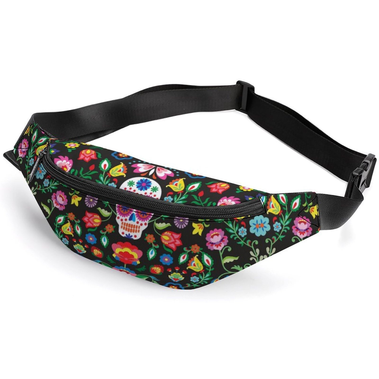 Dyscalibro Waist Bag, Mexican Sugar Skulls Bumbag, Adjustable Fanny Pack for Running Walking Hiking