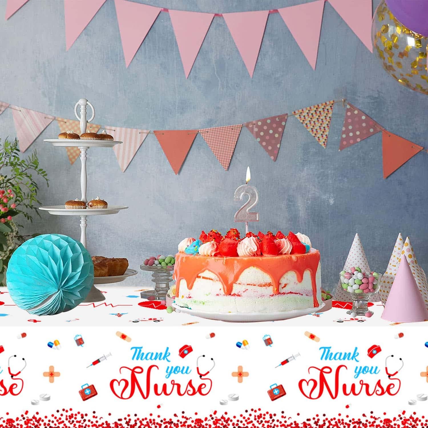 XCKALI 2 PCS Thank You Nurse Tablecloths Nurses Week Themed Plastic Tablecloths Nurses Graduate Party Decoration Supplies (51 x 87 Inch)