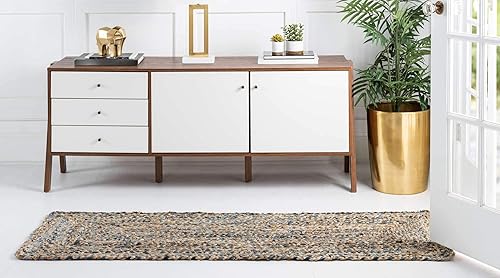 Miniatura 4 de Unique Loom Trenzado Chindi Collection - Alfombra de pasillo azul moderna casual (2 pies 2 pulgadas x 8 pies)