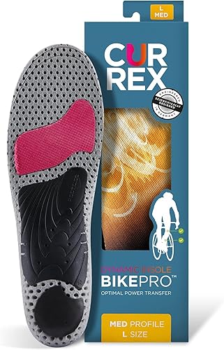 CURREX Plantillas BikePro para ciclismo, ciclismo y motociclismo, inserciones de zapatos con soporte de arco con almohadillas metatarsianas, ayuda a
