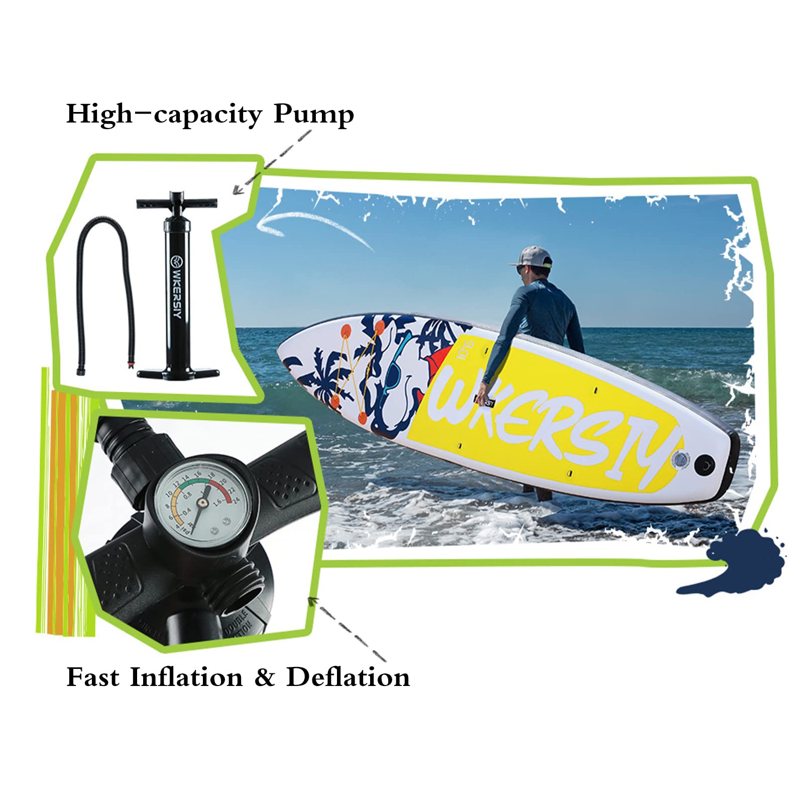 Lixada Nadmuchiwane deski SUP Deska surfingowa o grubości 15 cm, zestaw surfingowy z deską surfingową, zwijaną pompką i torbą do przenoszenia, rozmiar deski: 320 x 79 x 15 cm, maksymalna waga łożyska: